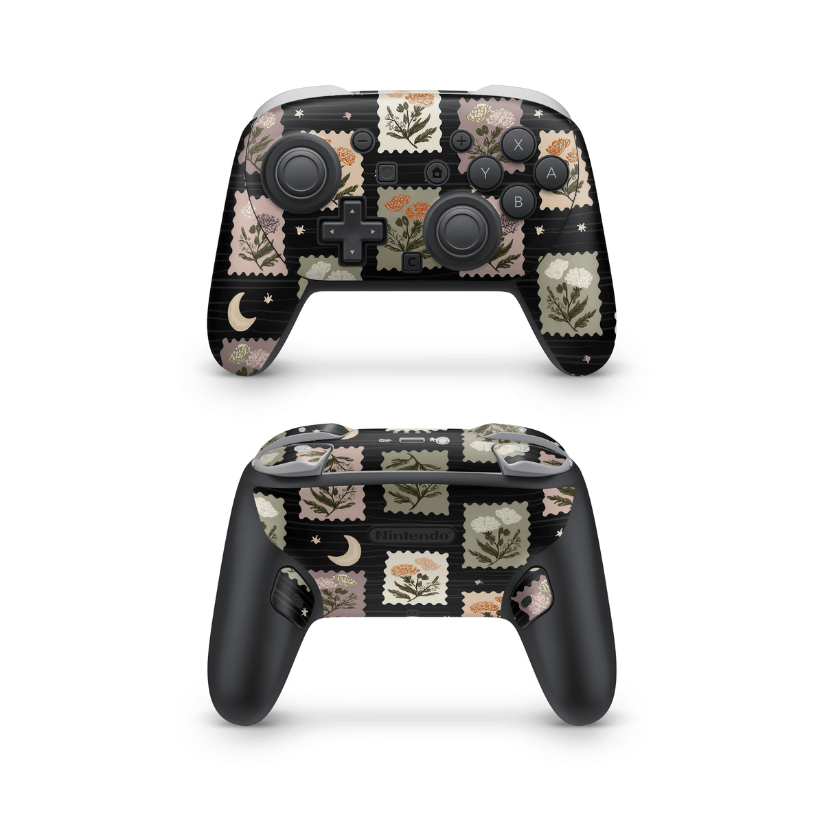 Midnight Floral Stamps Nintendo Switch Pro Controller Decal Skins