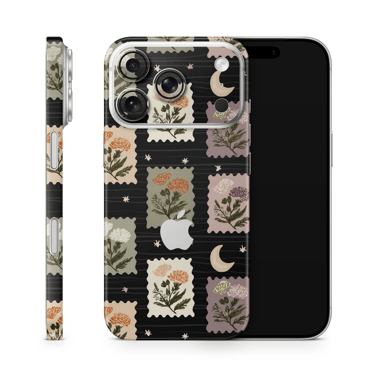 Midnight Floral Stamps Apple iPhone Decal Skins