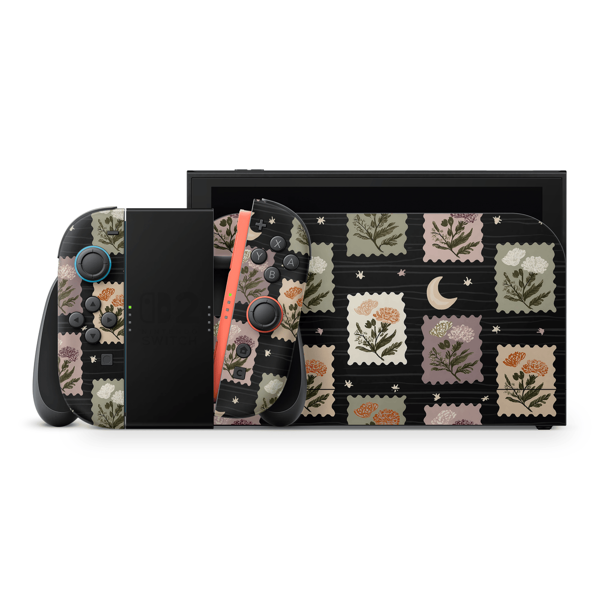 Midnight Floral Stamps Nintendo Switch 2 Decal Skin